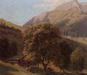 unknow artist A mountainous landscape with a maid before a chalet in a valley oil painting reproduction